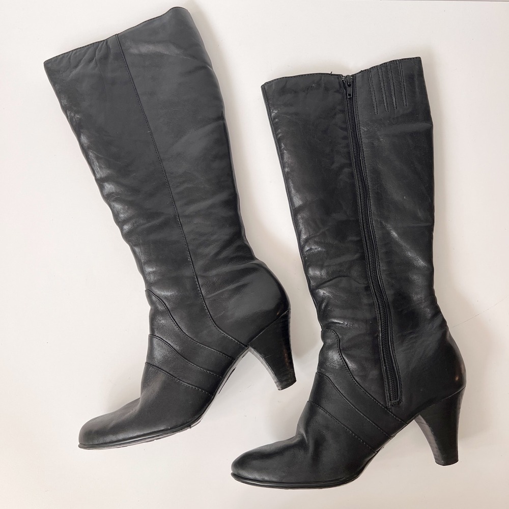 Born Black Leather Tall Boots Size 8.5 Knee High Riding Minimalist Comfort Shoes